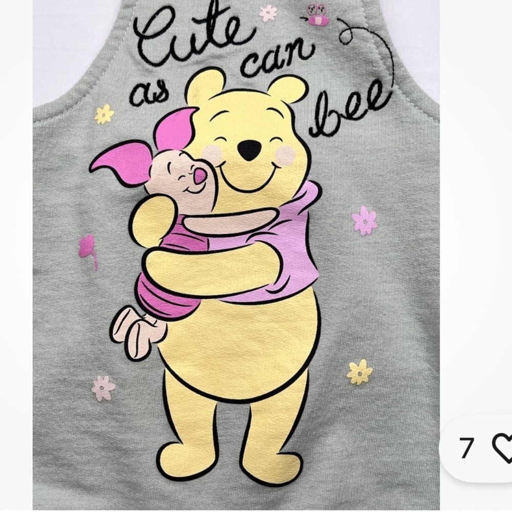 Disney Baby Winnie the Pooh Shortalls Overalls 3-6M Gray Yellow